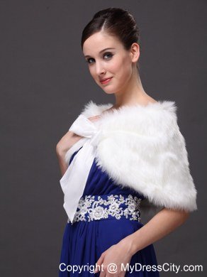 High Quality Rabbit Fur Special Occasion / Wedding Shawl In Ivory With V-neck